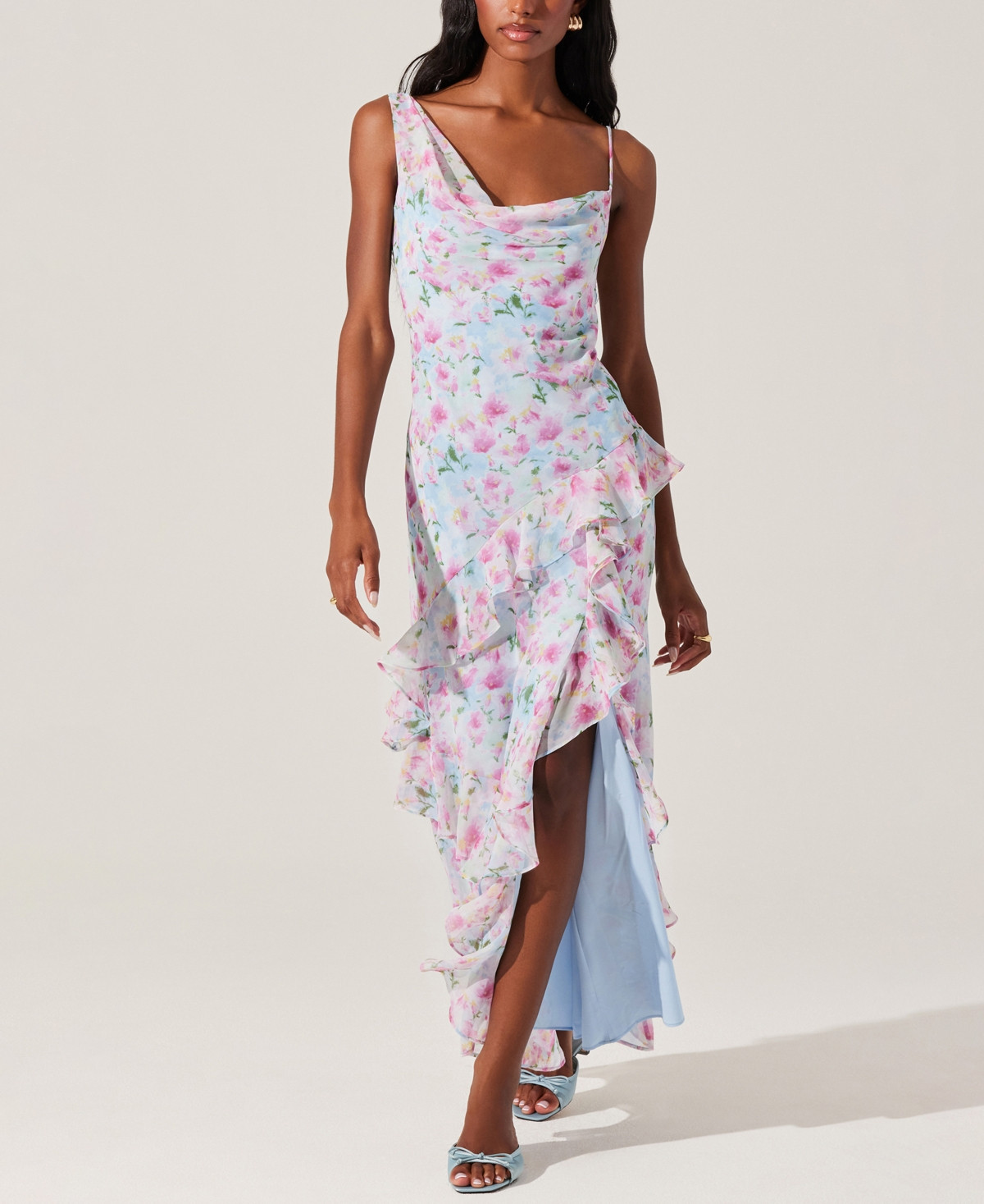 Astr the Label Women's Levina Asymmetric Maxi Dress - Blue Floral | Macy's