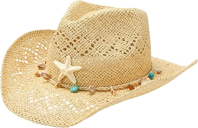 Cowboy Hat for Women - Western Straw Cowgirl Hat, Beach Sun Hat for Country Concert Outfits (Beig... | Amazon (US)