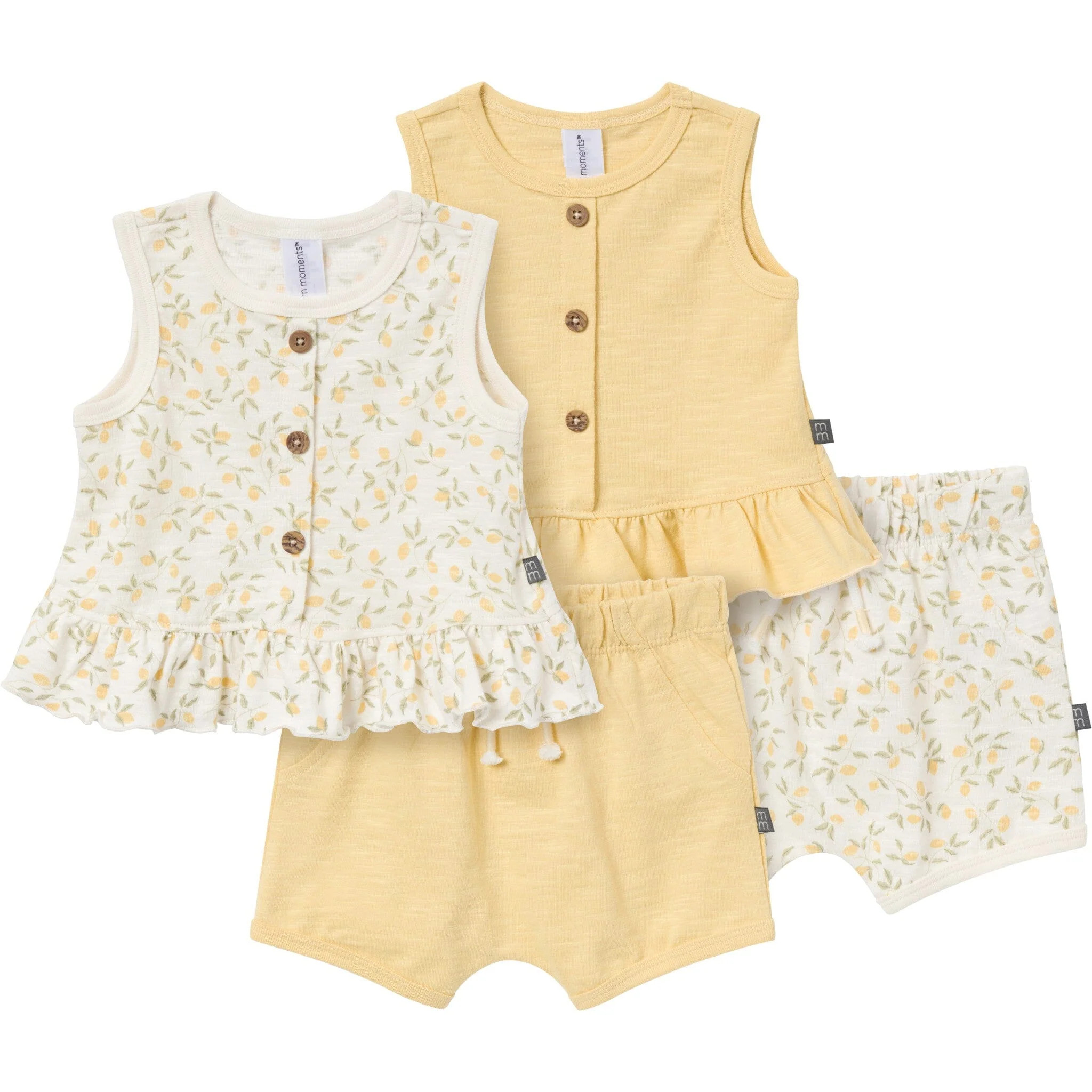 4-Piece Baby Girls Lemon Vines Sleeveless Peplum Tops and Shorts Set | Gerber Childrenswear
