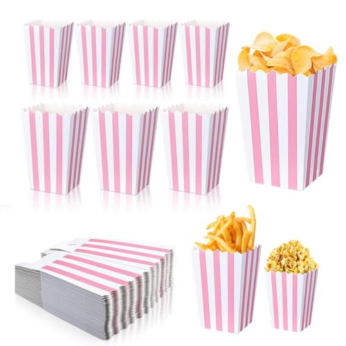 Popcorn Bags for Party (40pk) Paper Popcorn Buckets pink and White Popcorn Bags for Popcorn Machine, Movie Theater Decor Popcorn Container, Carnival Circus Party Popcorn Bowl (40 Boxes small) | Amazon (US)
