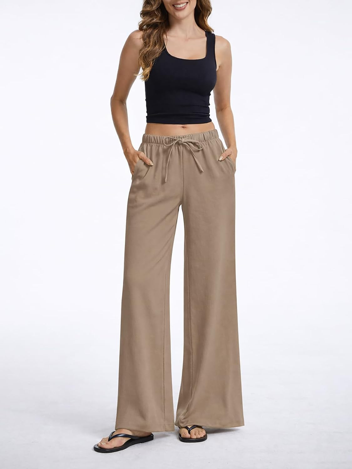 AnotherChill Women's Wide Leg Crepe Pants, Wrinkle-Resistant Travel Pants | Amazon (US)