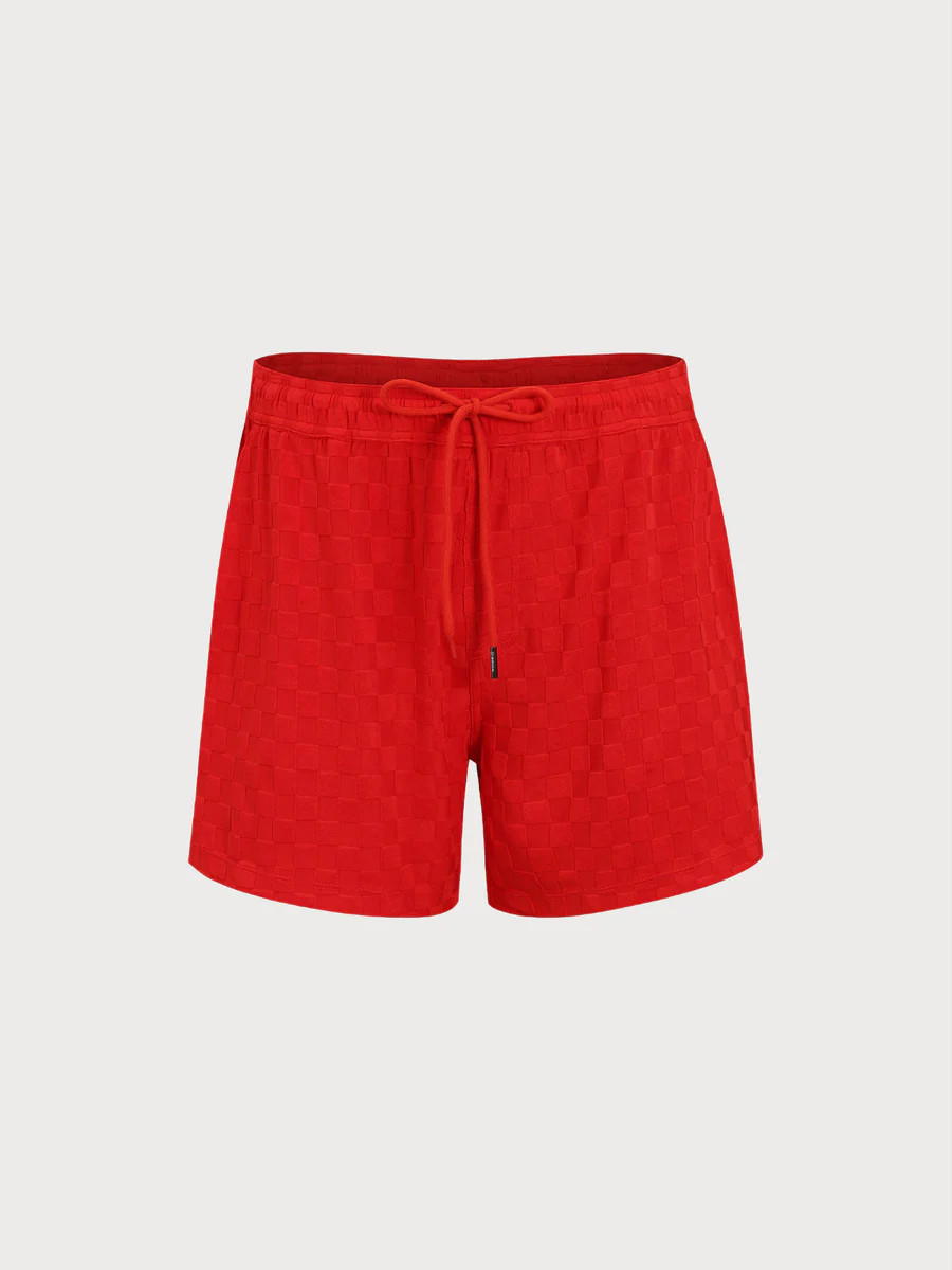 Men's Red Plaid 5" Swim Trunks & Reviews - Red - Sustainable Men's Beach Shorts | BERLOOK | BERLOOK
