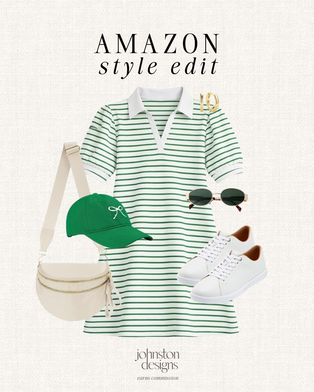 Sporty Amazon style edit. ⛳️ A striped polo dress with sneakers, crossbody and a cute hat for an easy golf day outfit.

Amazon polo dress, sporty casual outfit, golf tournament outfit, Masters, The Players, striped polo dress style, casual athleisure look, womens white sneakers, sporty crossbody bag, green baseball hat outfit, preppy casual style, comfortable day outfit.
 

 #LTKootd #LTKSeasonal #LTKActive