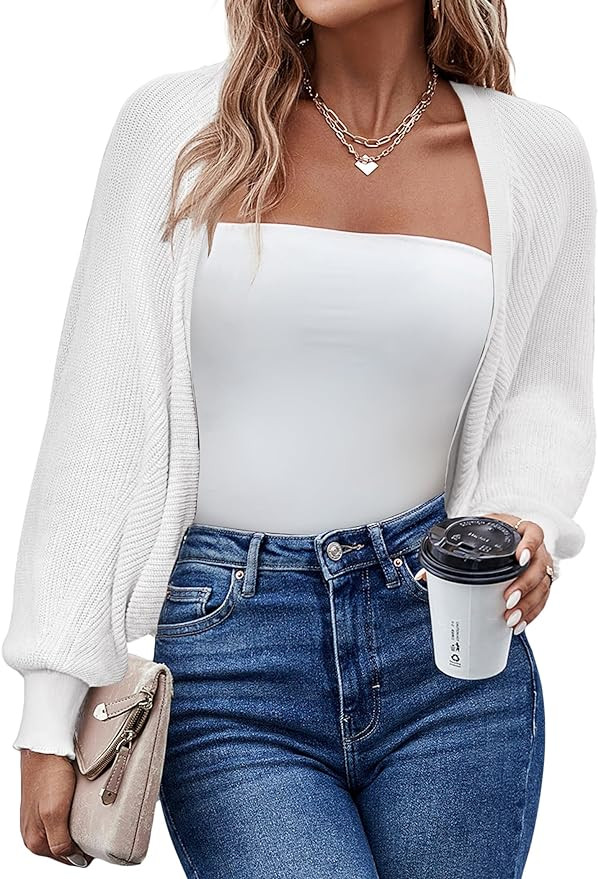 HOTOUCH Women's Cardigan Shrugs Long Batwing Sleeve Knitted Cropped Bolero Open Front Casual Eleg... | Amazon (US)