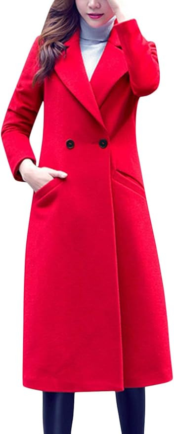 Tanming Women's Notch Lapel Double Breasted Wool Blend Mid Long Pea Trench Coat | Amazon (US)