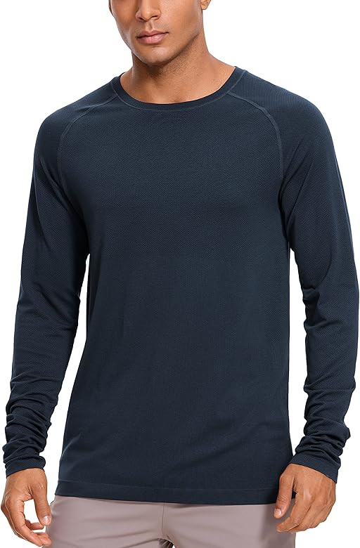 CRZ YOGA Mens Seamless Long Sleeve Tee Shirts Moisture Wicking Workout Athletic Running Shirts Breathable Gym Tops | Amazon (US)