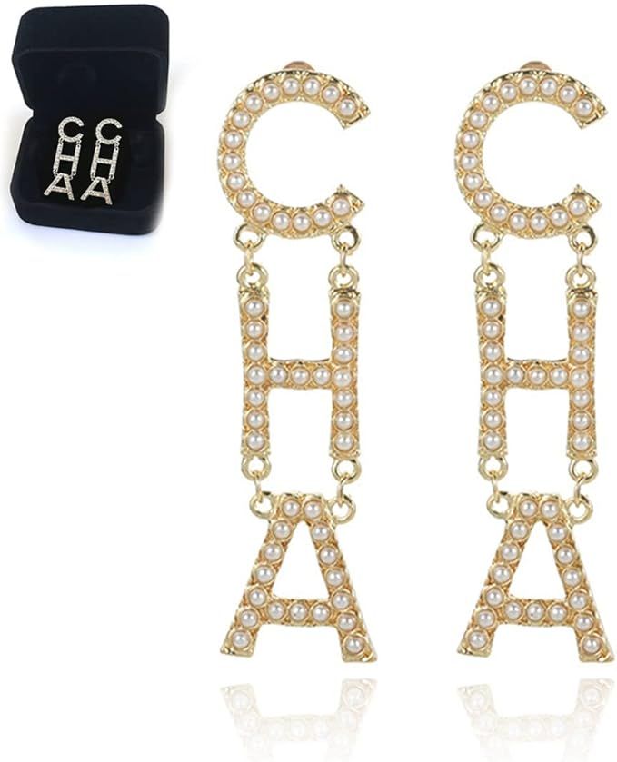 TLBB New Women's Temperament Alloy Rhinestone Cha Letter Long Earrings Fashion Star Same Style Ea... | Amazon (US)