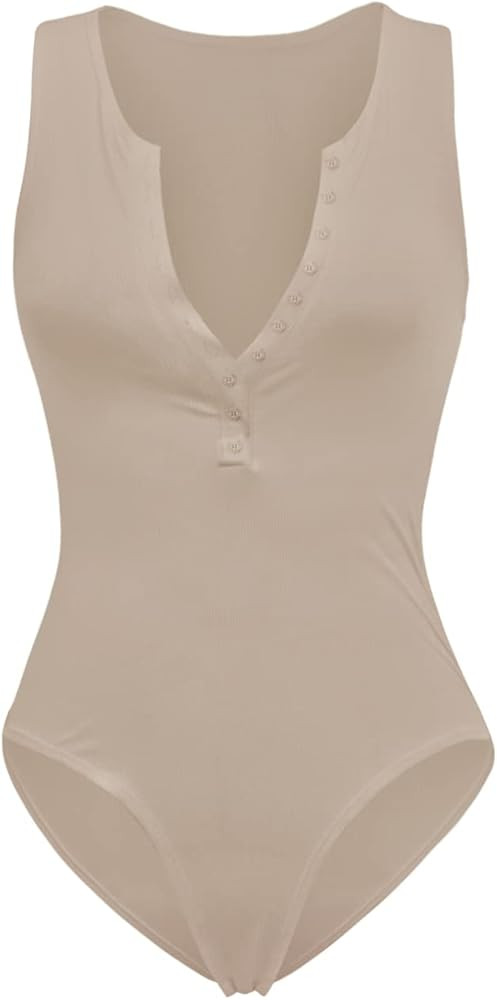 AviviRuth Women's Sexy Scoop Neck Sleeveless Button Down Bodycon Clubwear Bodysuits Jumpsuit | Amazon (US)