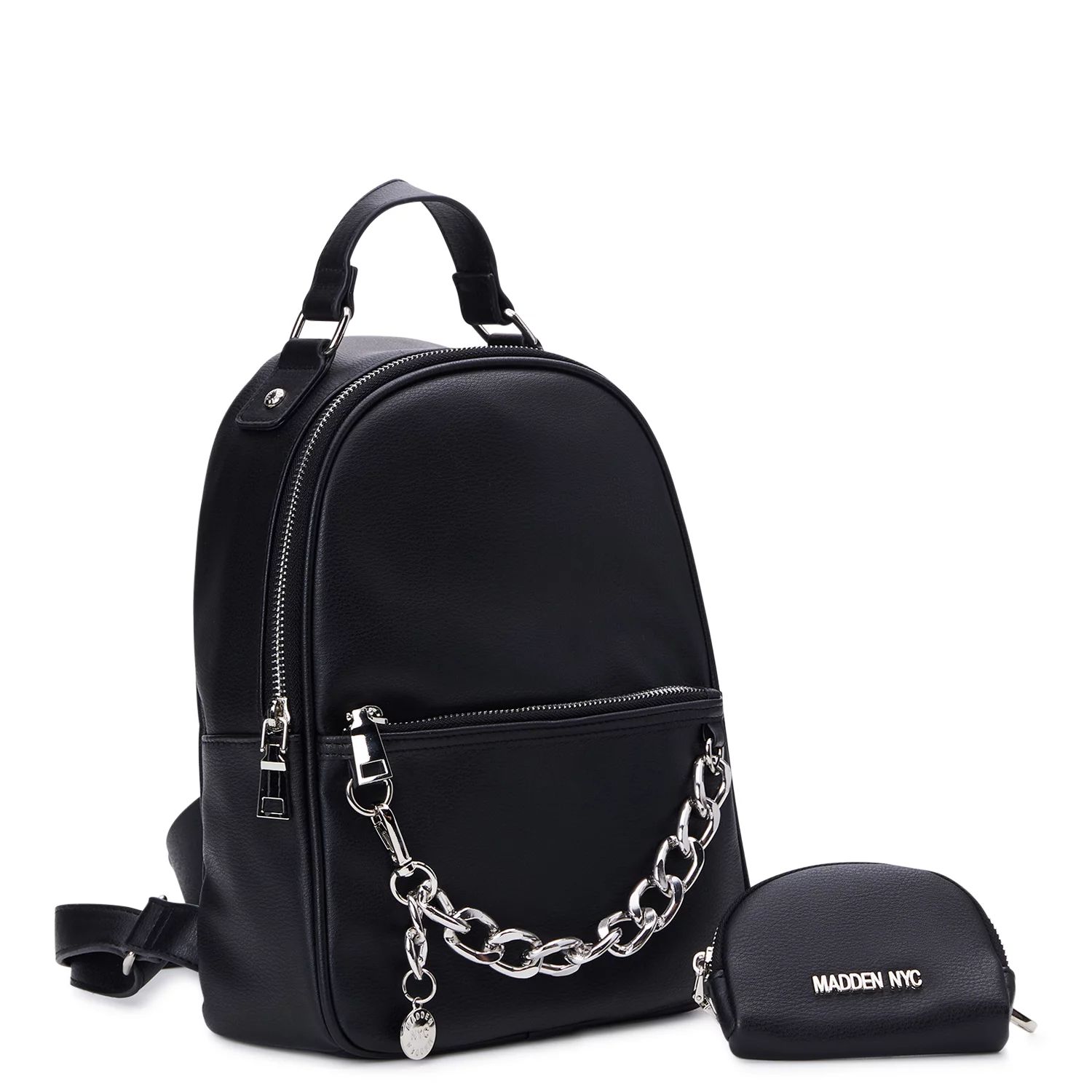 Madden NYC Women's Chain Accent Backpack with Removable Pouch Black - Walmart.com | Walmart (US)
