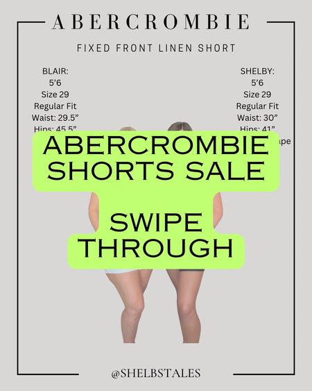 Swipe to see all the shorts & sizing!!Abercrombie Shorts Sale! 25% off all shorts + use code AFSHELBY for extra 15% off. 

We are both the same height and typically a size 8, but shorts fit us very differently as we have different body shapes. 

#LTKSaleAlert #LTKStyleTip #LTKMidsize