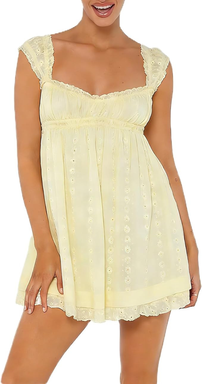 Women's Babydoll Mini Dress Floral Embroidery Summer Sleeveless Loose A Line Flowy Short Sundress... | Amazon (US)