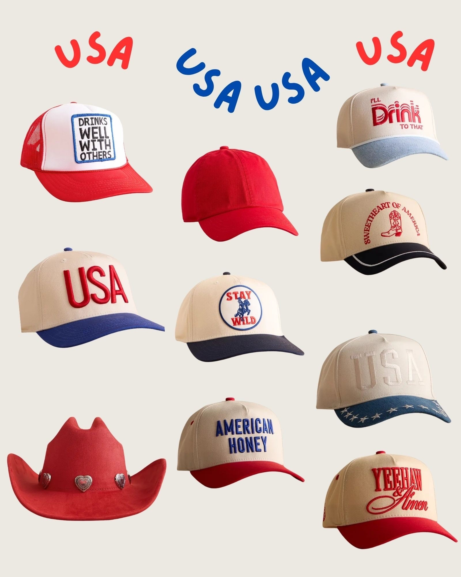 🇺🇸 Your sign to start planning your 4th of July fit 🇺🇸

Buckle seriously understood the assignment with these hats 👏🏼 From the classic USA caps to the “American Honey” + cowboy vibes… I’m obsessed. These would be SO cute for lake days, baseball tournaments, backyard BBQs, fireworks, or literally any summer outfit 🤠❤️💙

I feel like the red cowboy hat is an immediate add to cart 😂

Which one are you grabbing?! 🇺🇸✨ #LTKSeasonal #LTKStyleTip #4thOfJulyStyle #BuckleStyle #AmericanaStyle #SummerStyle #BaseballMomStyle #LTKFindsUnder50

#LTKdayinmylife #LTKmomlife #LTKgrwm