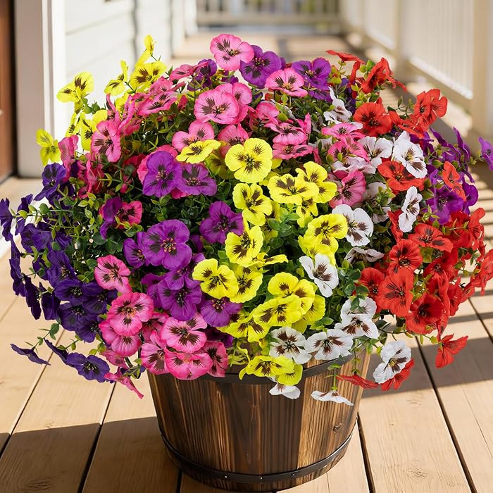 24 flores artificiales de pensamiento para exteriores, plantas de seda sintética, resistentes a ... | Amazon (US)