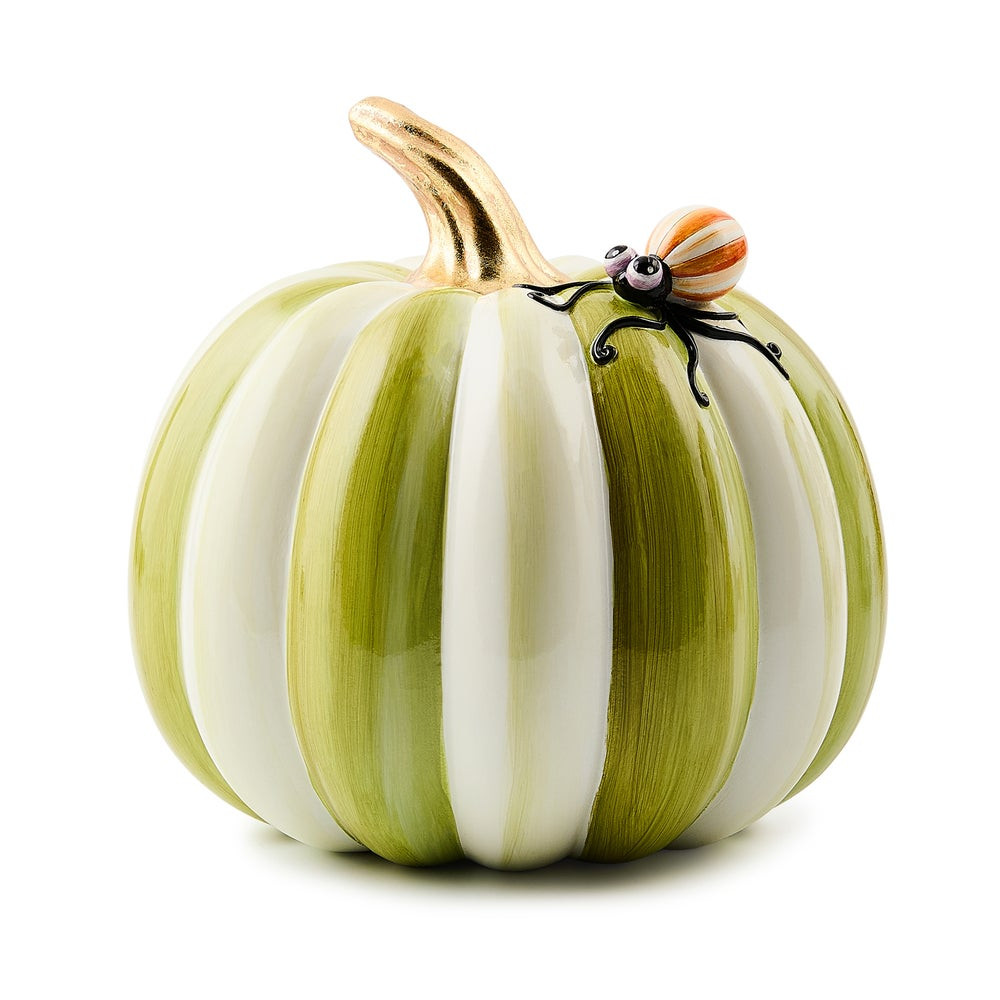 Fergal's Friend Spider on Small Moss Stripe Pumpkin | MacKenzie-Childs