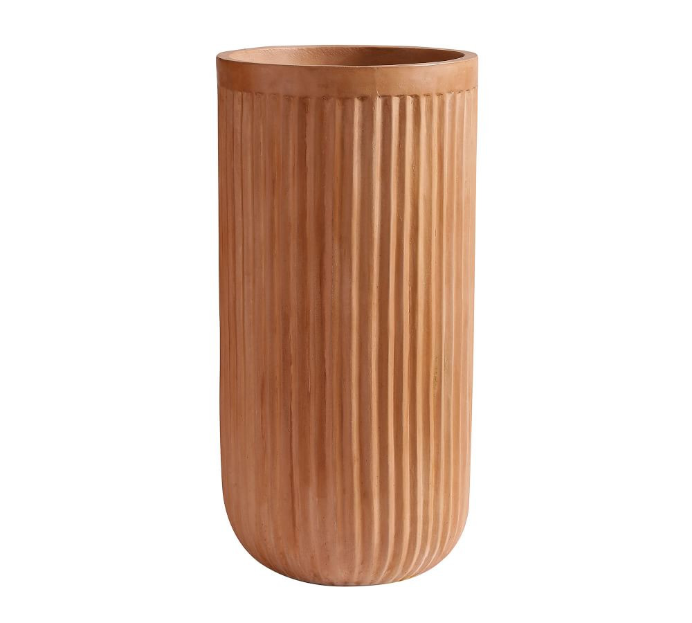 Concrete Fluted Planter, Terra Cotta, 15.75&amp;quot; Diam. x 31.5&amp;quot; H | Pottery Barn (US)