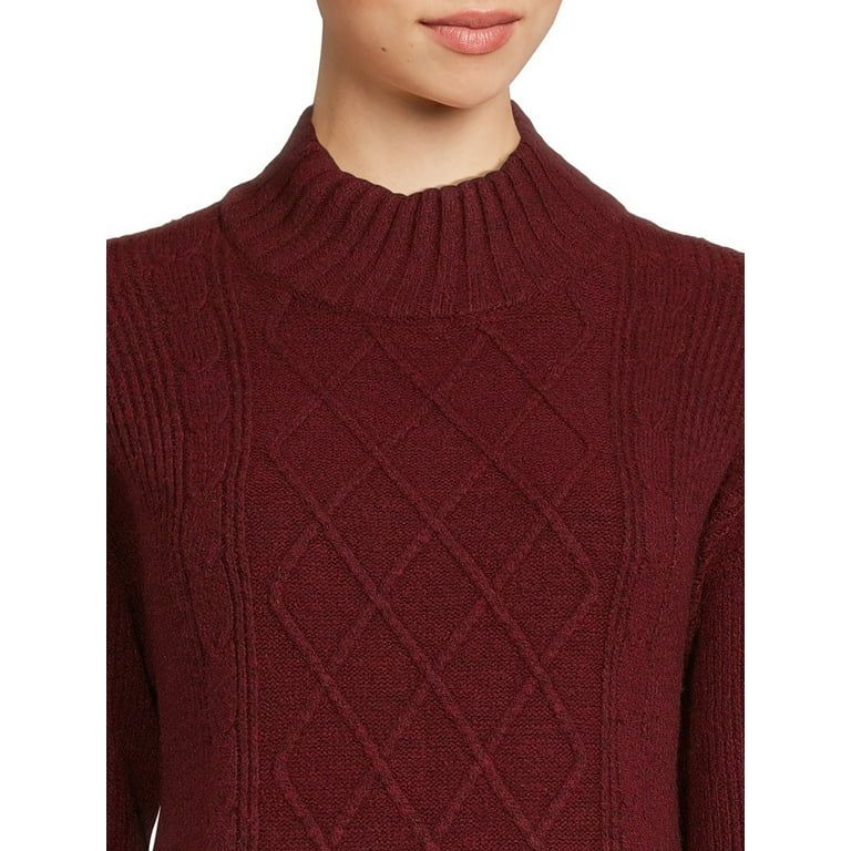 Time and Tru Women's Cable Knit Poplin Layer-Look Sweater, Sizes XS-XXXL | Walmart (US)