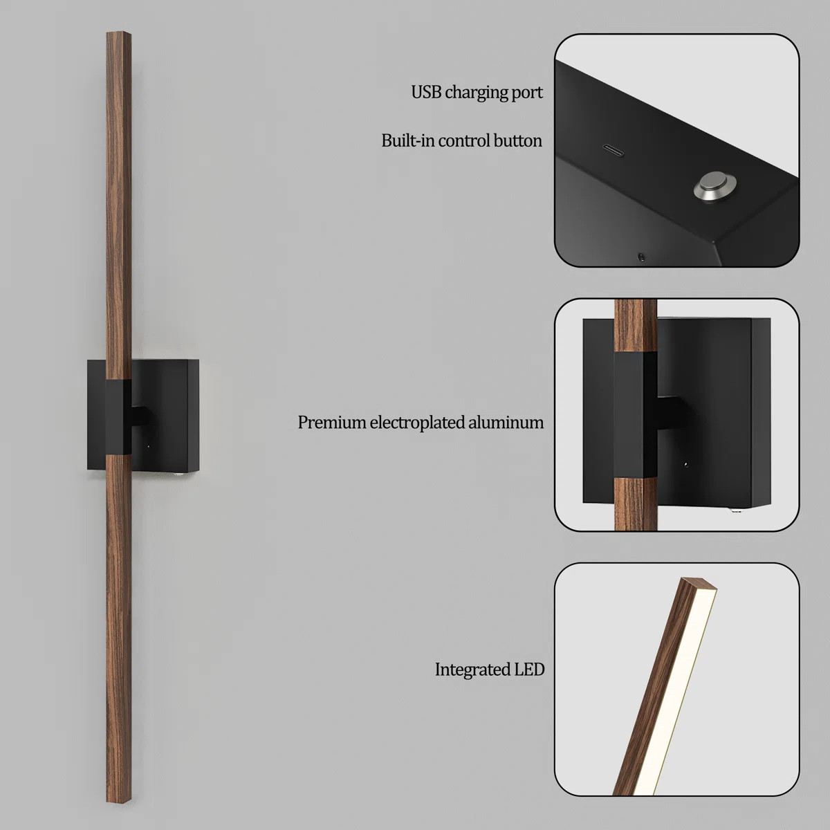 31" Rechargeable Battery Aluminum Cordless Picture Light With Remote in Walnut | Wayfair North America