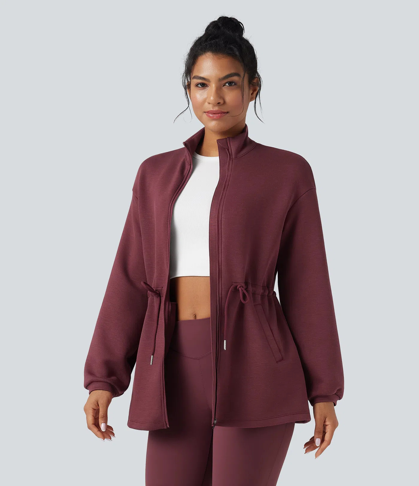 Women’s Turtleneck Long Sleeve Drawstring Casual Jacket with Pockets - Halara | HALARA