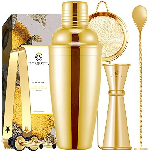 Gold Cocktail Shaker Set Stainless Steel Bar Cart Accessories Kit: 24oz Martini Shaker, Drink Mix... | Amazon (US)