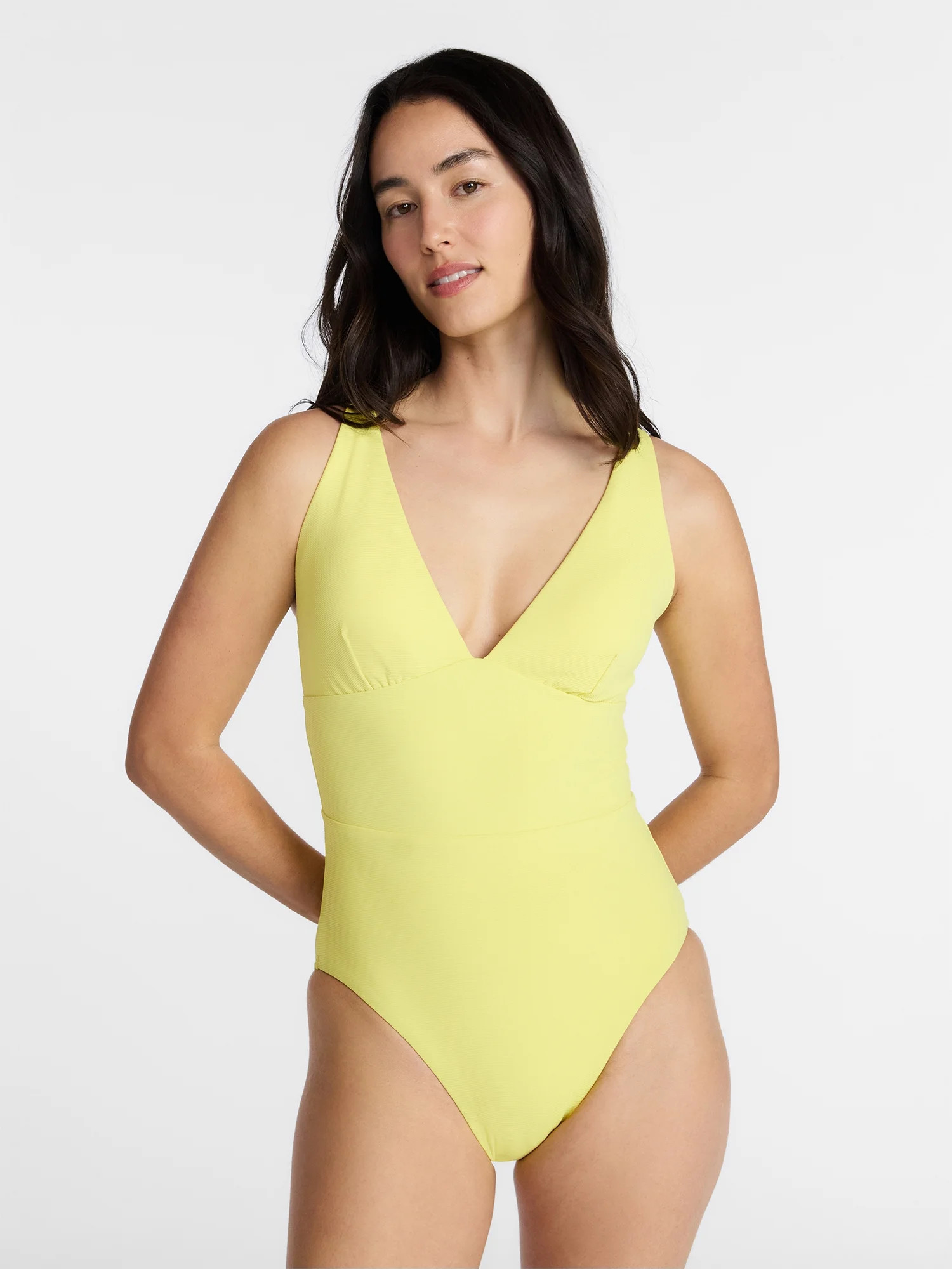 Time and Tru Women's and Women's Plus Ribbed Plunge One Piece Swimsuit, Sizes XS-3X | Walmart (US)