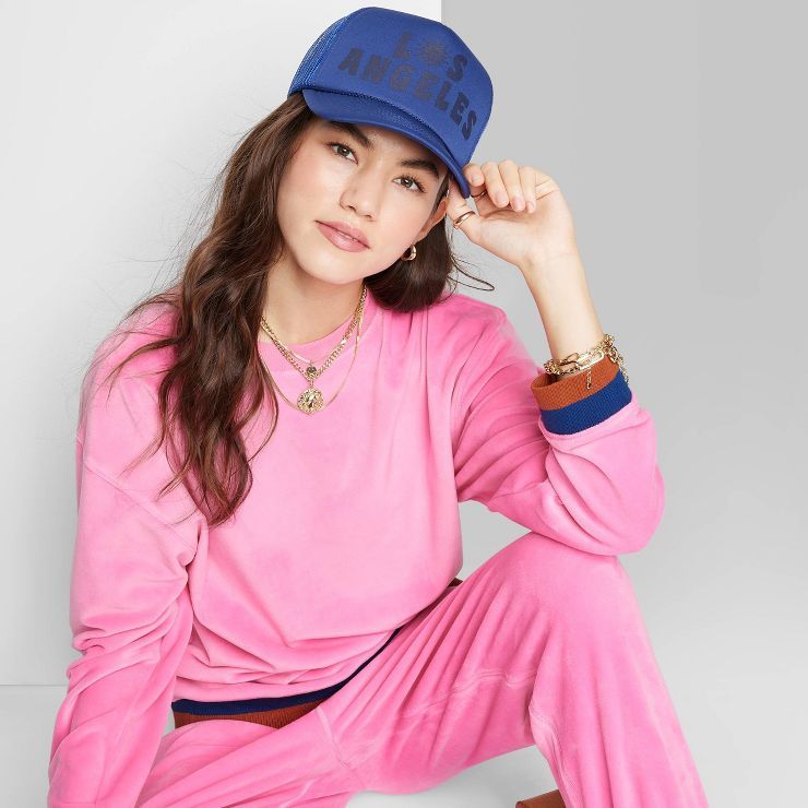Women's Ascot + Hart Velour Graphic Pullover Sweatshirt - Pink | Target