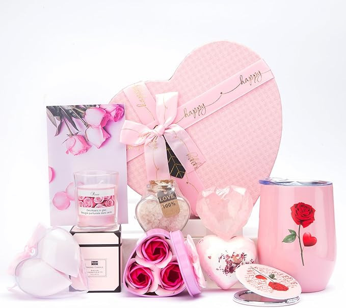 Gifts Box for Girlfriend Wife Lover Birthday Gifts for Women Heart-shaped Pink Rose Love Gift Bas... | Amazon (US)