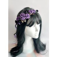 Black Purple Flower Crown Dark Wedding Headband Black Wreath Gothic Bridal Halloween Eggplant Hairpiece | Etsy (US)