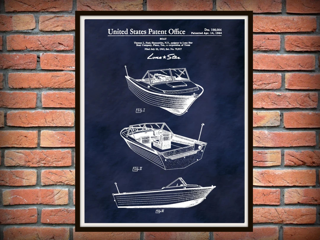 1964 Lone Star Boat Patent Print - Nautical Decor - Marina Wall Art - Fishing Boating Enthusiast ... | Etsy (US)
