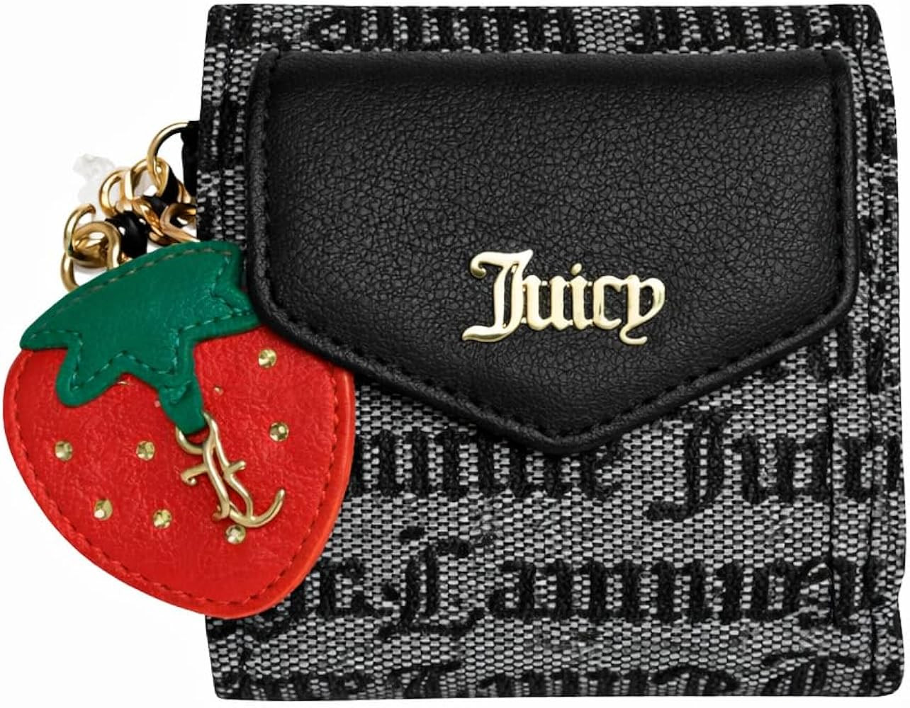 Juicy Couture Freshly Picked Mini Envelope Flap Wallet with Strawberry Charm, Black Logo, 4.5" H ... | Amazon (US)