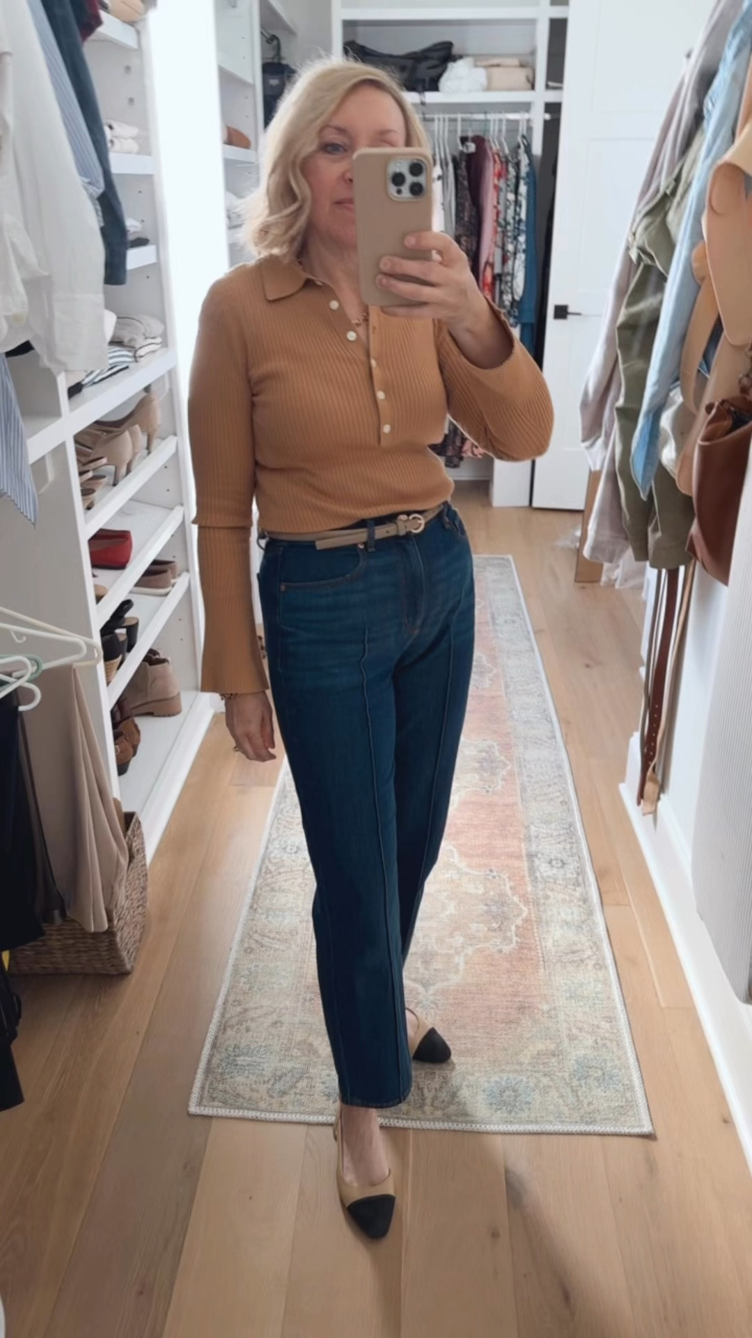40% off LOFT ribbed bell sleeve polo in the camel color. Wearing a small. Paired it with the pin tuck jeans in sz 4 don’t forget the cute knotted hope earrings !


#LTKMidsize #LTKOver40 #LTKVideo