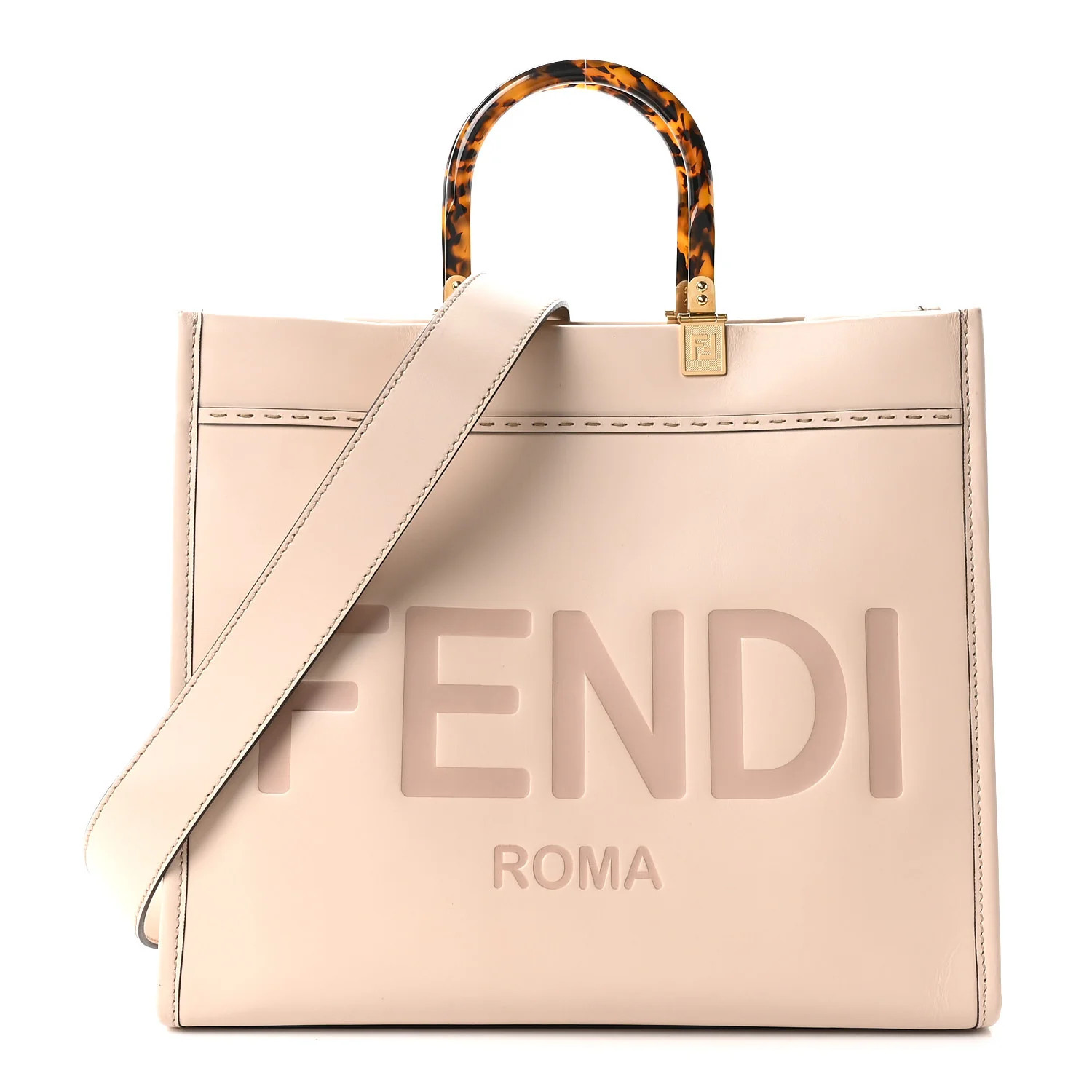 Fendi Vitello King Plexiglass Logo Embossed Medium Fendi Sunshine Shopper Tote Light Rose 1874978 | FASHIONPHILE (US)