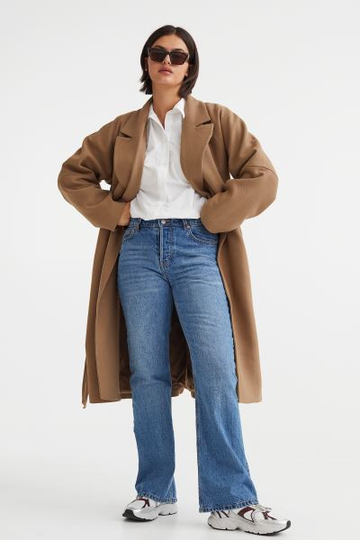 Oversized Tie-belt Coat - Dark beige - Ladies | H&M US | H&M (US + CA)