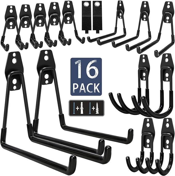 KOFANI Steel Garage Storage Hooks-16 Pack Black Heavy Duty Wall Mount Hooks | Amazon (US)