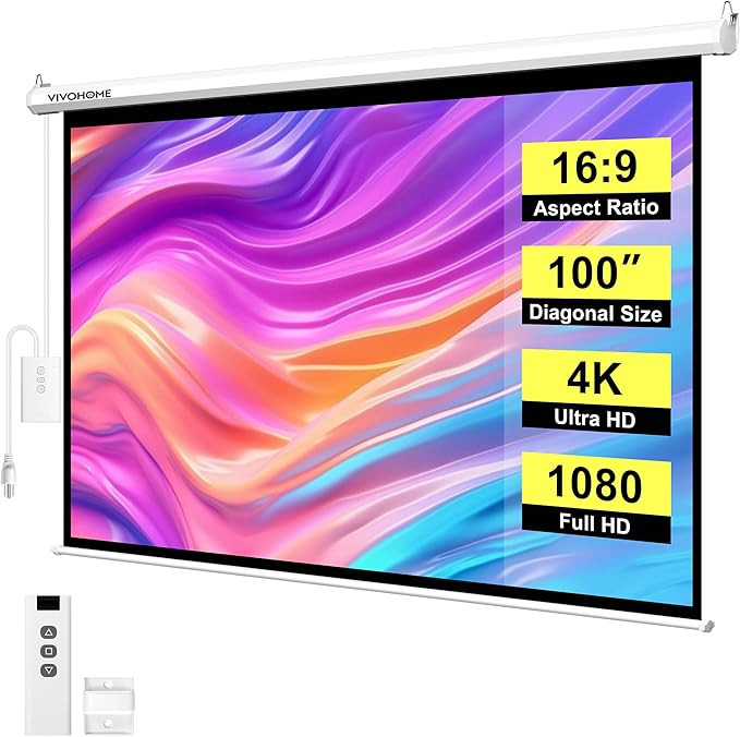 VIVOHOME Motorized Projector Screen with Remote, 16:9 100 Inch Auto Electric Projection Screen, H... | Amazon (US)