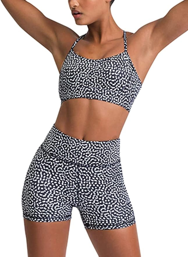 Women's Workout Sets 2 Piece Yoga Outfits High Waisted Yoga Leggings Shorts and Sports Bra Gym Cl... | Amazon (US)