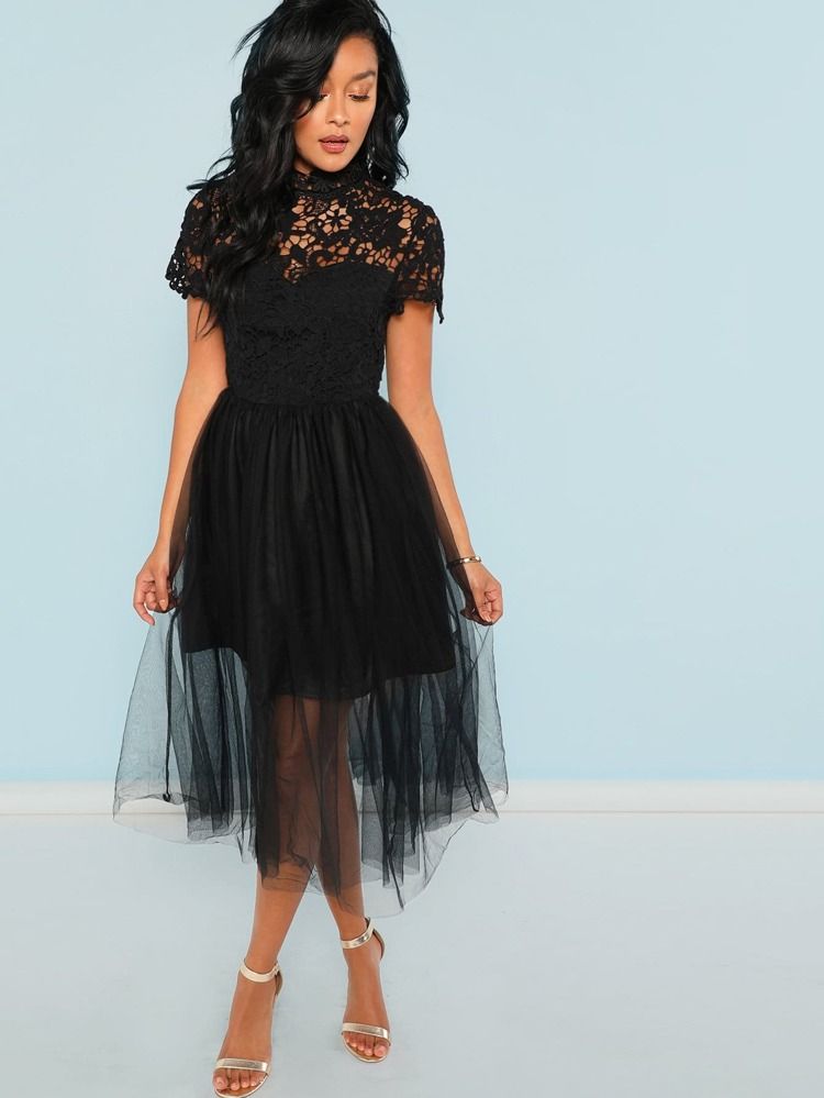 Guipure Lace Top Tulle Dress | SHEIN