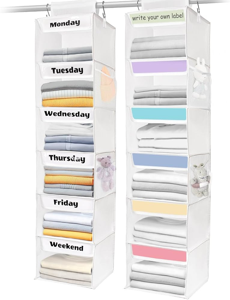AELS 6-Shelf Weekly Clothes Organizer Set of 2, Hanging Closet Organizer for Kids & Adults, Monda... | Amazon (US)