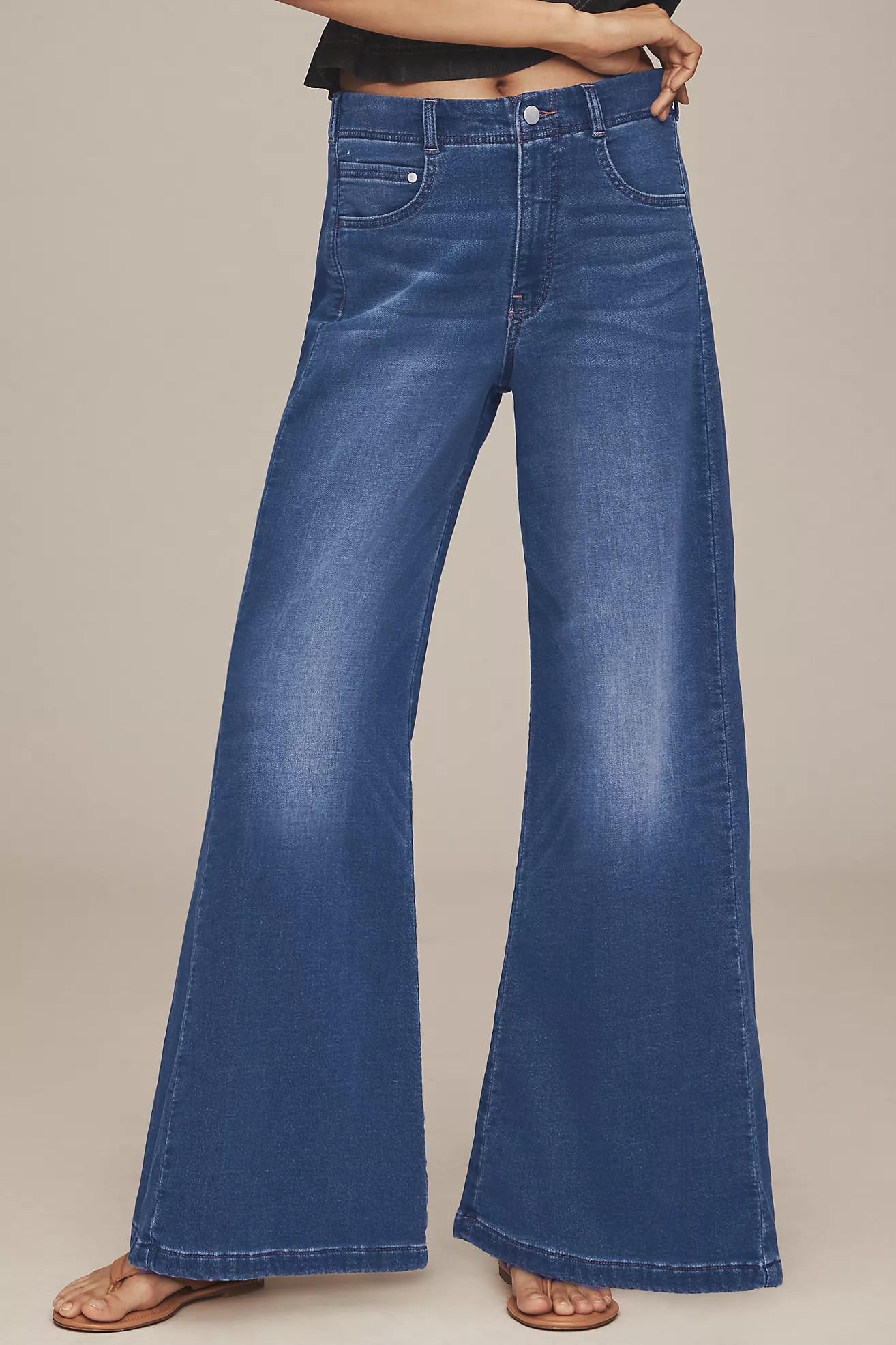 The Adi Knit Mid-Rise Flare Jeans by Pilcro | Anthropologie (US)
