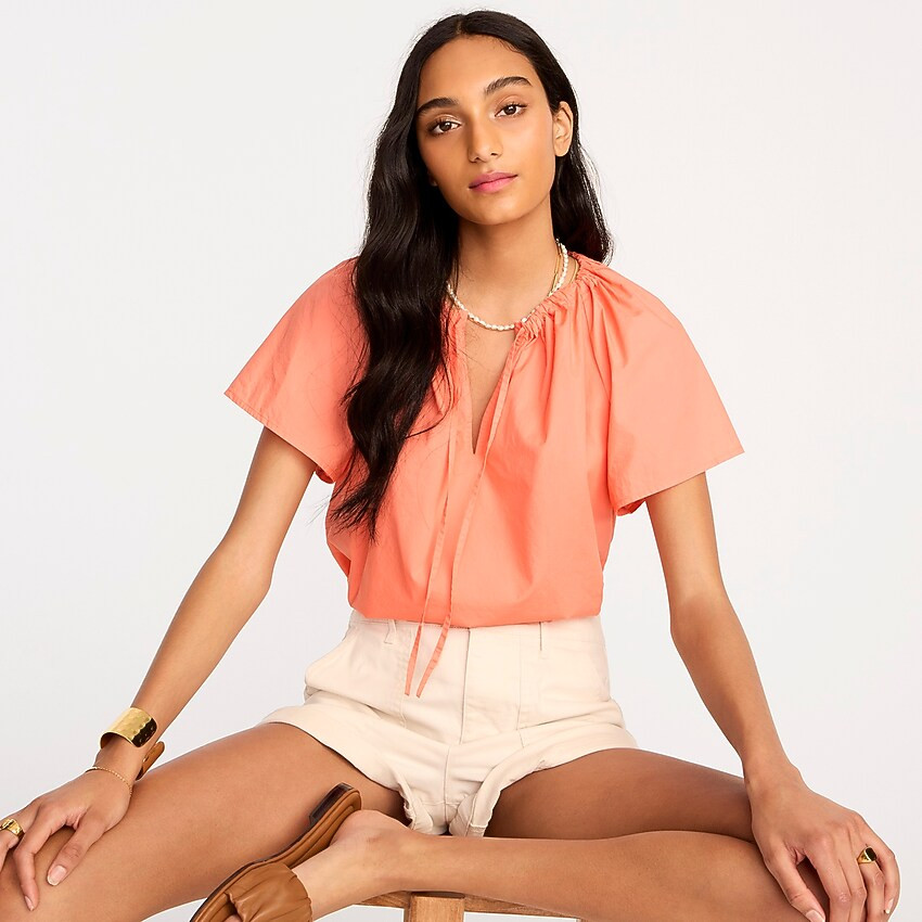 Tie-neck cotton-poplin top | J. Crew US