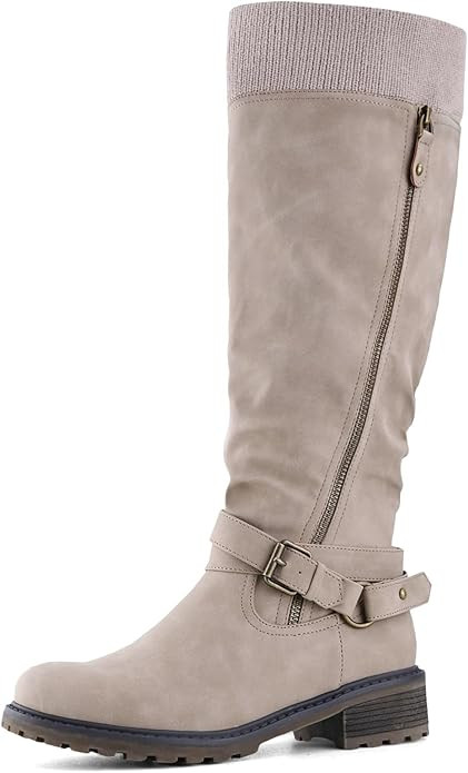 Shoe'N Tale Women's Wide Calf Knee High Boots Stretchy Low Heel Round Toe Winter Boots with Side ... | Amazon (US)