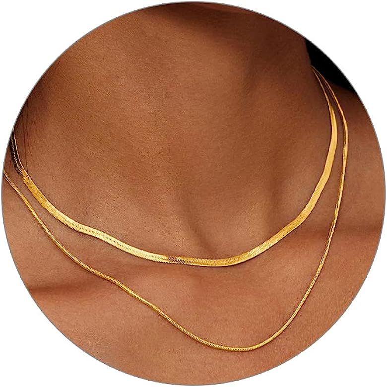 HAXIYA Gold Layered Necklace Jewelry for Women 14K Gold/Silver Plated Snake Chain Necklace Choker... | Amazon (US)