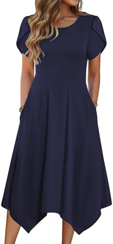 Zeagoo Womens Casual Dress for Summer Short Sleeve Loose Flowy Beach Dress with Pockets Hankerchi... | Amazon (US)