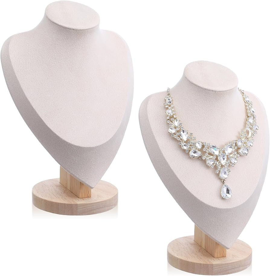 2 Pcs Beige Necklace Display Stand Bamboo Velvet Jewelry Necklace Bust Holder for Home Store Vend... | Amazon (US)