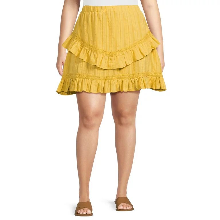 Time and Tru Women’s Lace Inset Tiered Mini Skirt, Sizes XS-XXXL - Walmart.com | Walmart (US)
