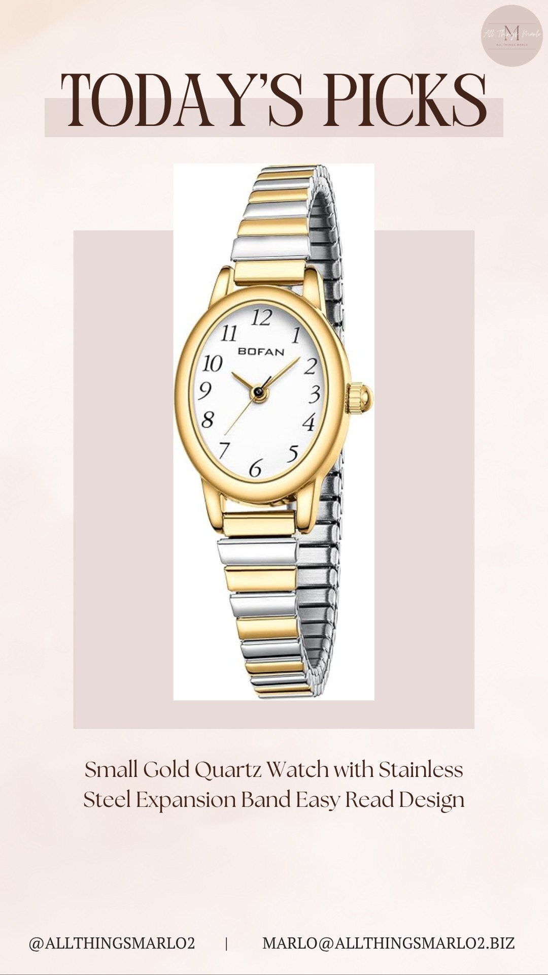 Small Gold Quartz Watch with Stainless Steel Expansion Band Easy Read Design 

 #LTKSeasonal #LTKWorkwear #LTKTravel
