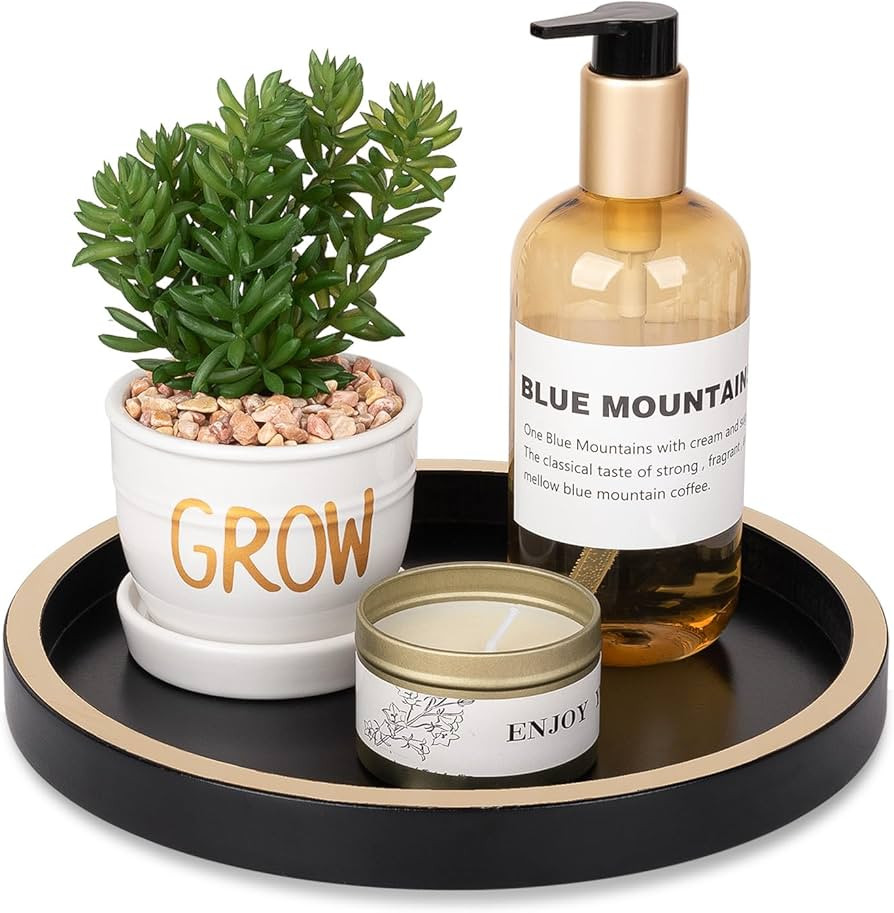 Bathroom Counter Tray Wooden Decorative Tray Round Perfume Tray Kitchen Soap Organizer Vanity Sto... | Amazon (US)