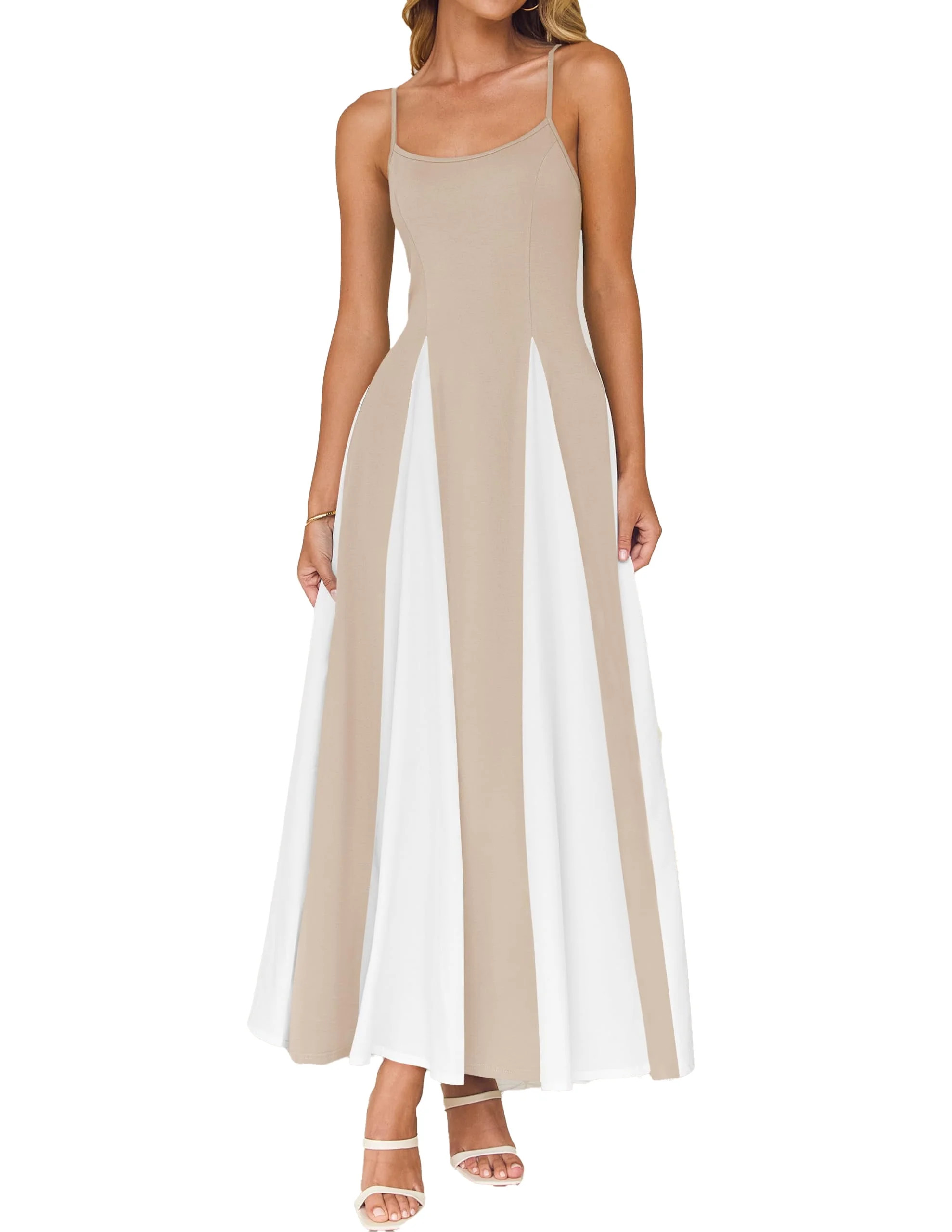 YOGAFOX Women Spaghetti Strap Cocktail Backless Flowy Maxi Dress Almond M | Walmart (US)