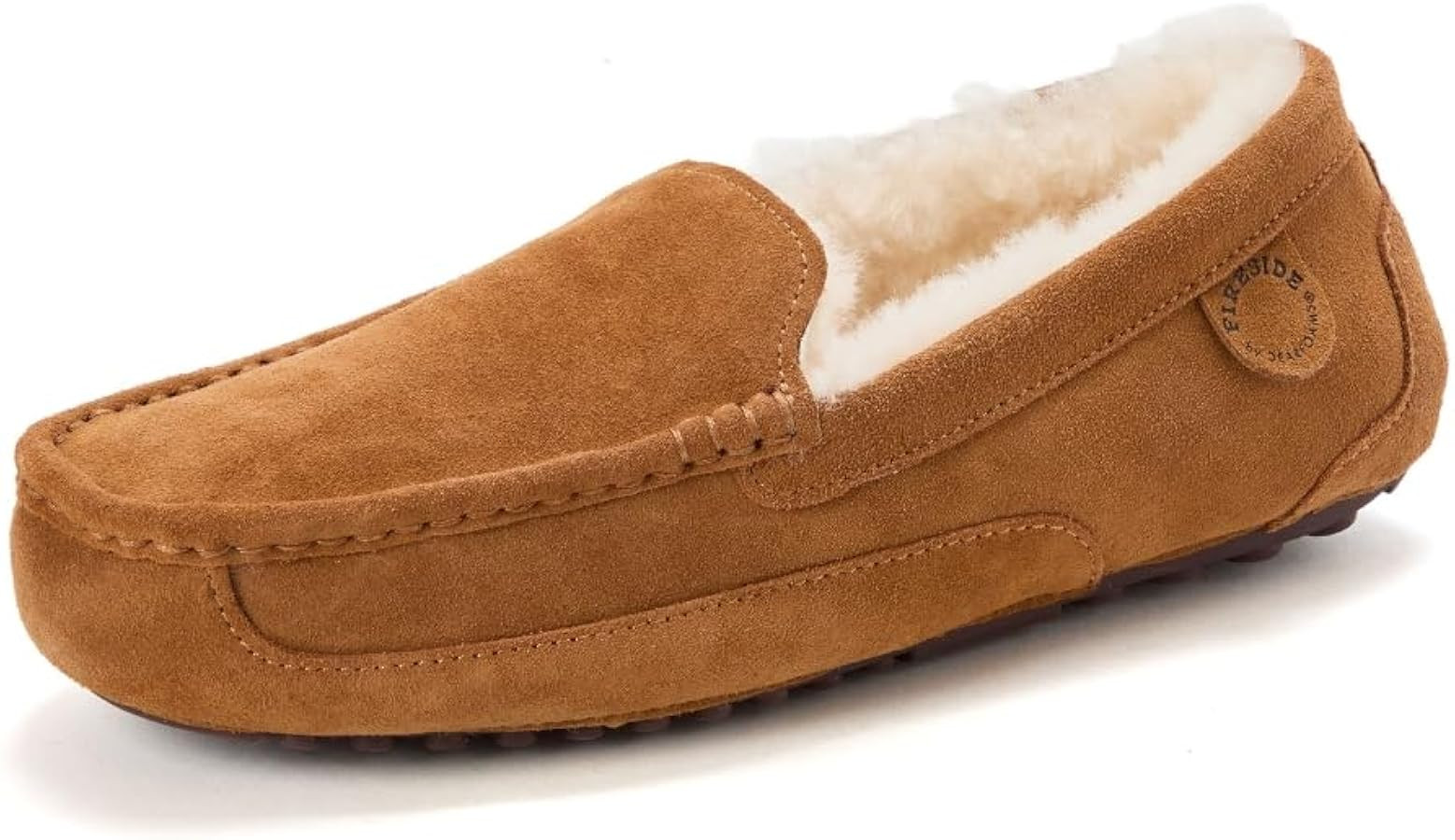 Fireside By Dearfoams Men's Melbourne Genuine Shearling Moccasin Slippers, Memory Foam Sudede Loa... | Amazon (US)