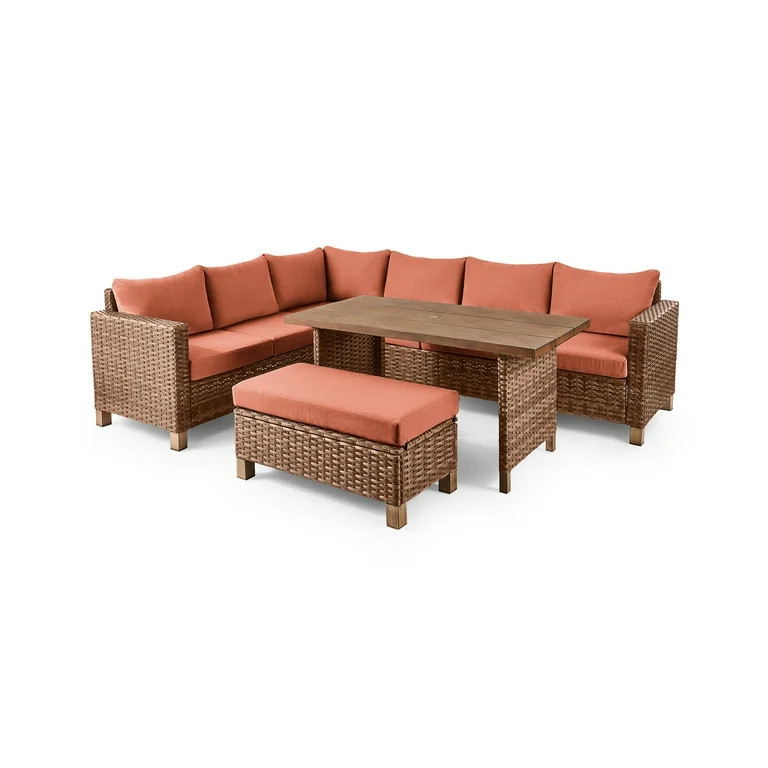 Better Homes & Gardens Brookbury 4-Piece Outdoor Wicker Patio Sectional Dining Set, Terracotta Cu... | Walmart (US)