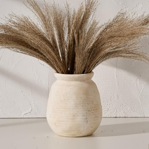 SIDUCAL Ceramic Rustic Farmhouse Vase | 7.3 Inch Pottery Decorative Flower Vase for Home Decor | Sand Glaze Finish Boho Vase for Table, Living Room, Bathroom Decoration, Shelf Decor, Mantel, White | Amazon (CA)